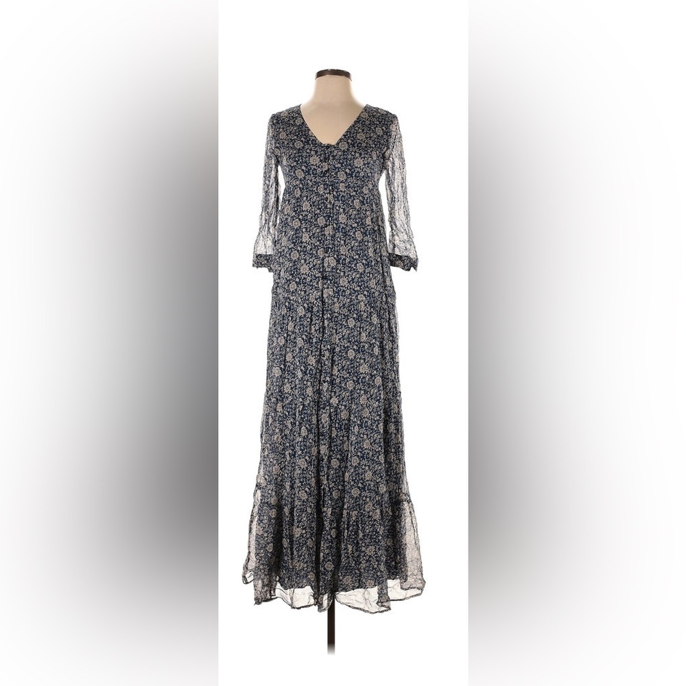Sezane Aurelie Floral Marine Blue Maxi Dress size 34 US size 2 - Picture 2 of 8